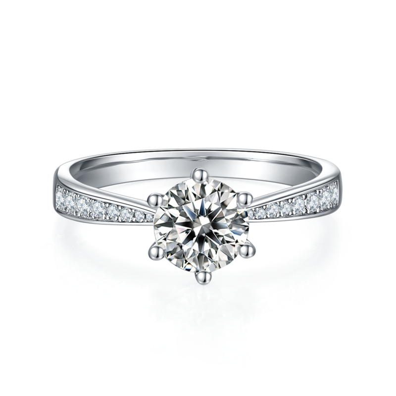 直臂灵动S925银镀白金MoissaniteWomen's Ring1ctD级